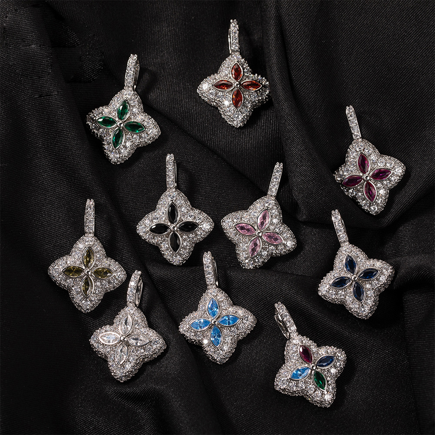 Hip Hop Colorful Cross Flower Pendant Necklace 5A Zircon Men Women Love Couple Jewelry