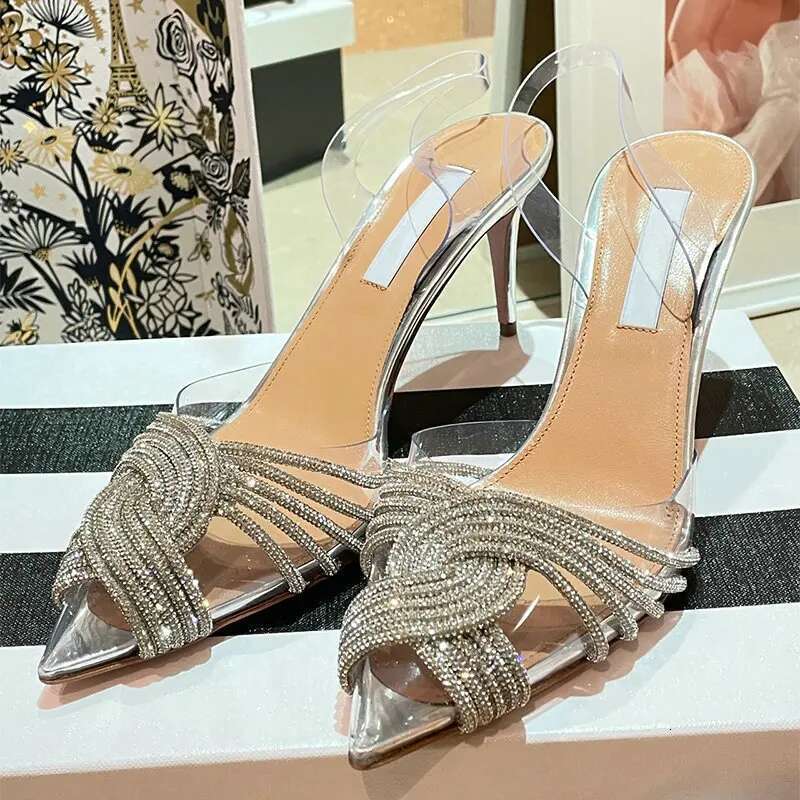 2025 Summer New High-heeled Sandals Pointed-toe Film Rhie Stiletto Heel Roman Strap Women's Shoes