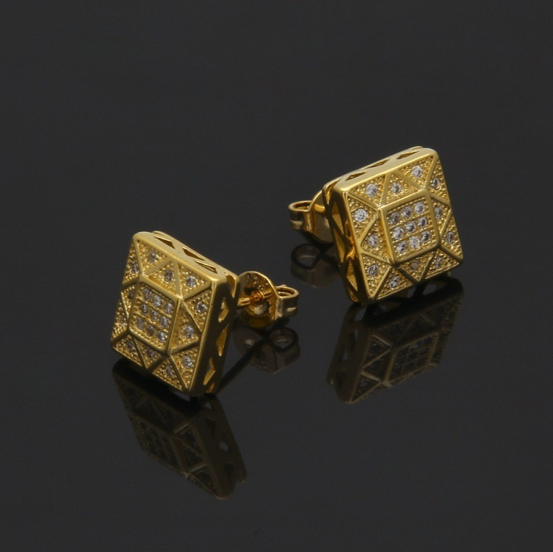 Mens Hip Hop Stud Earrings Jewelry High Quality Fashion Gold Silver Simulation Diamond Square Earring For Men
