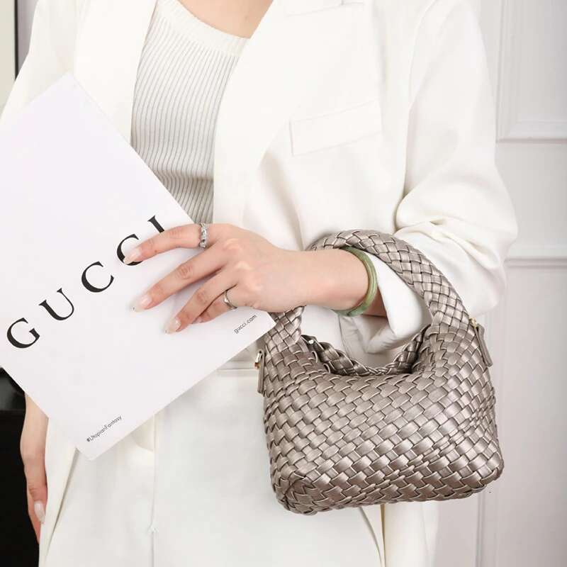 Small Hand Woven Handbags For Women Shoulder Crossbody Bag Soft Vegan Leather Cassual Top Handle Bags Hobo Curved Tote Purses