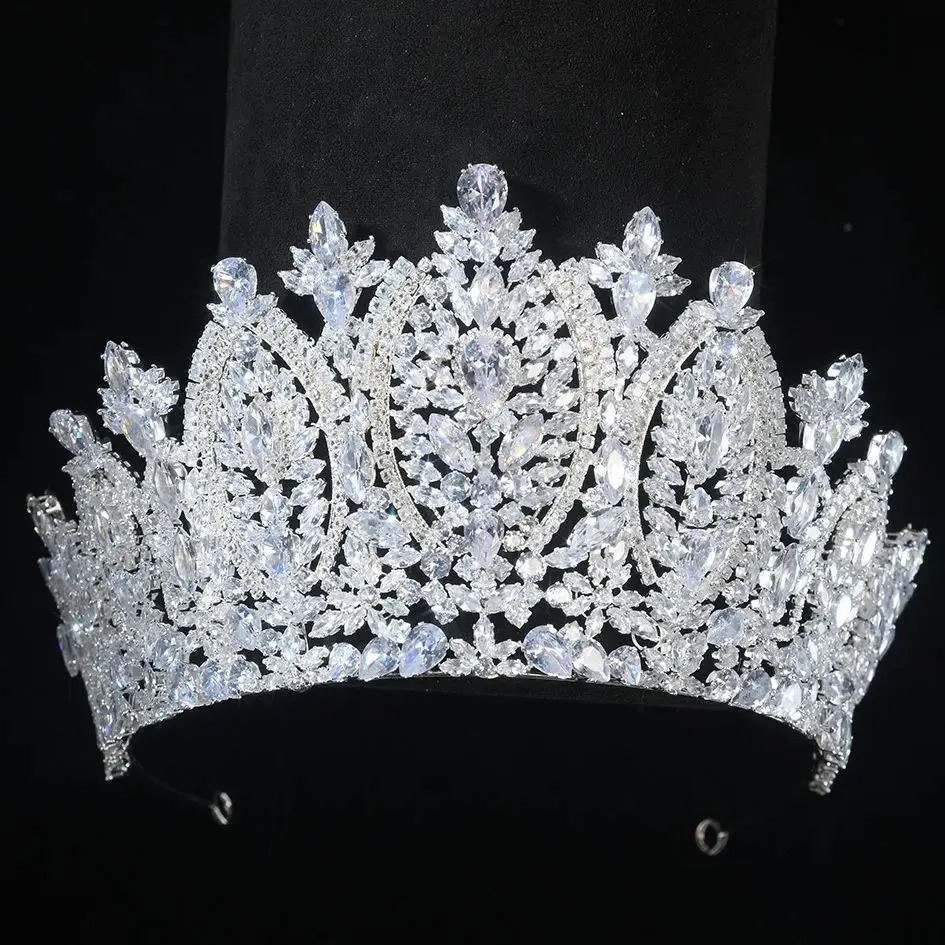 Big Large Zirconia Tiaras and Crowns Zircon Diadem Brides Princess Queen Headbands Wedding Accessories Bridal Hair Jewelry 251107