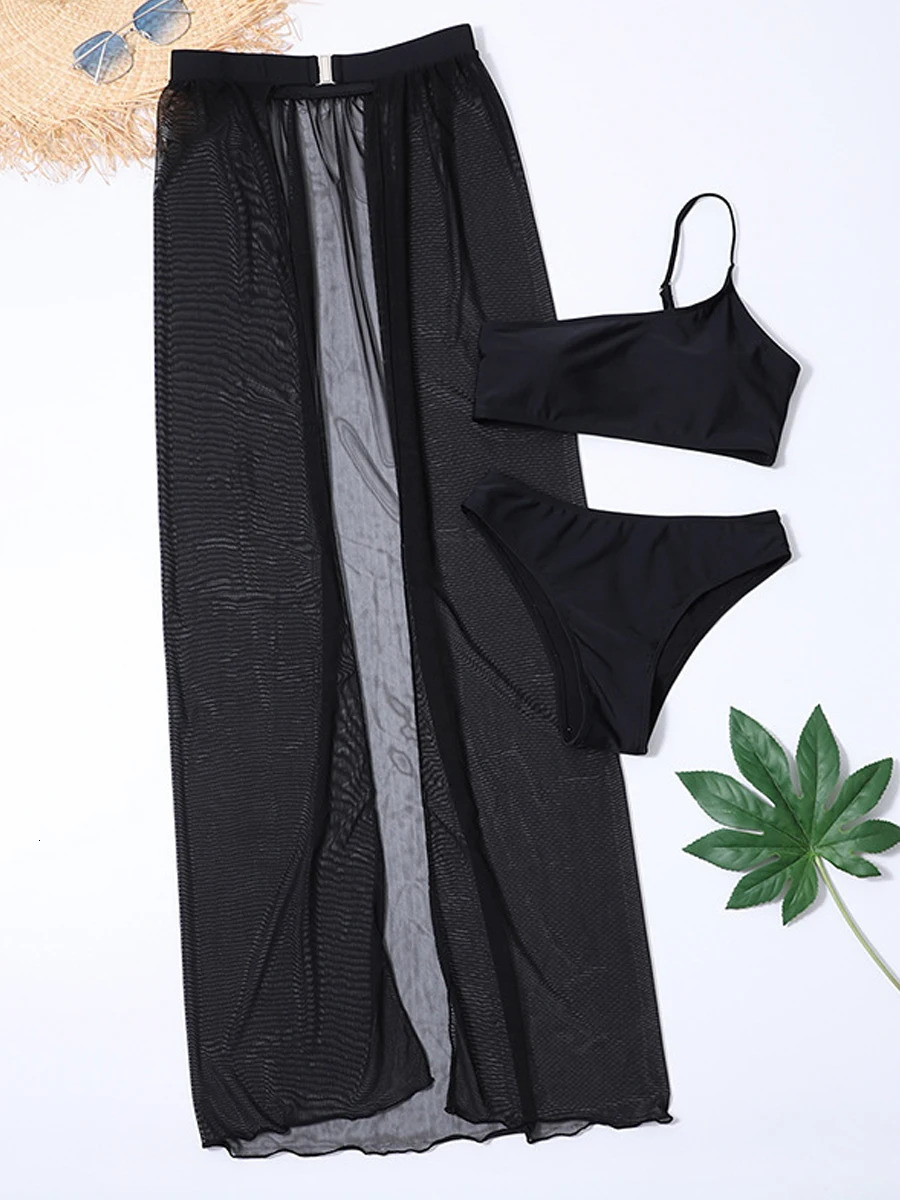 3piece one shoulder bikini womens swimsuit solid summer beach 250409