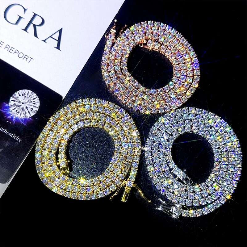 2025 New Unisex Hip Hop Moissanite Tennis Chain for Women Original 925 Sterling Silver Gold Man Moissanite Bracelet Chain Hiphop