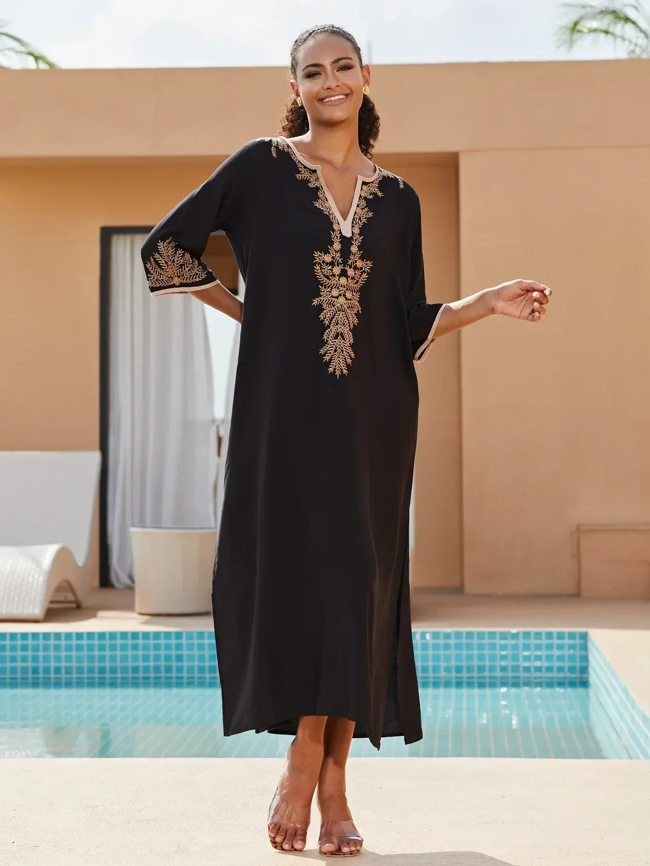 Embracery Beach Kaftan womens swimsuit short sleeved bikini cover 250409