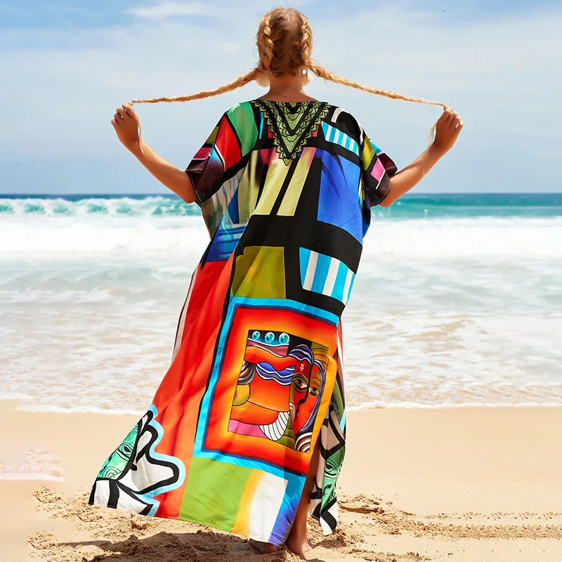 Plus size swimsuit Kaftan beach cover Ups colorful clothing womens vacation set 250409