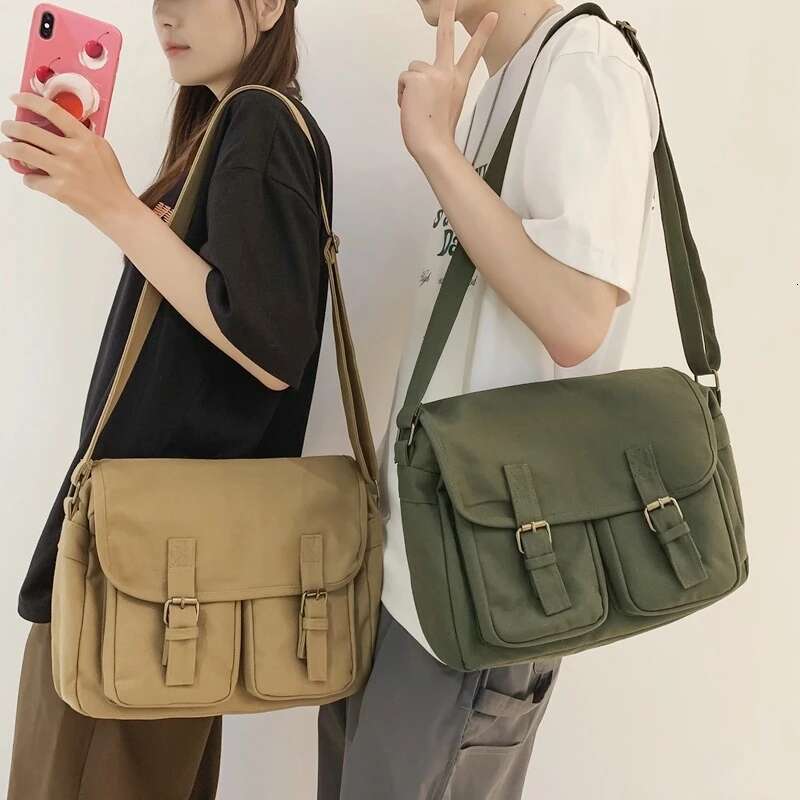 College Canvas Textile Big Capacity School Book Laptop Postman Street Wear Ita Grunge Y2k 90S Square White Side Shoulder Bag