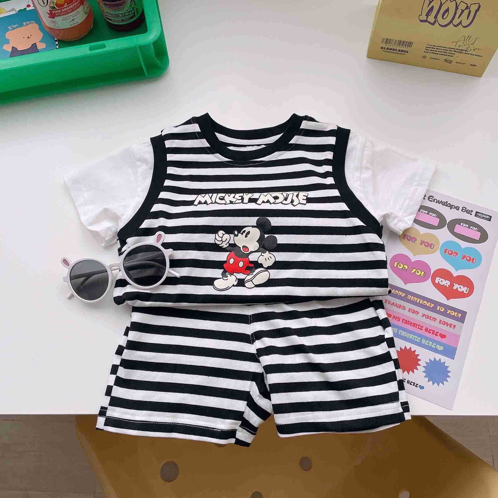 Disney 2022 Summer New Boys Striped Mickey Set Two Piece Set 87205XJ250409