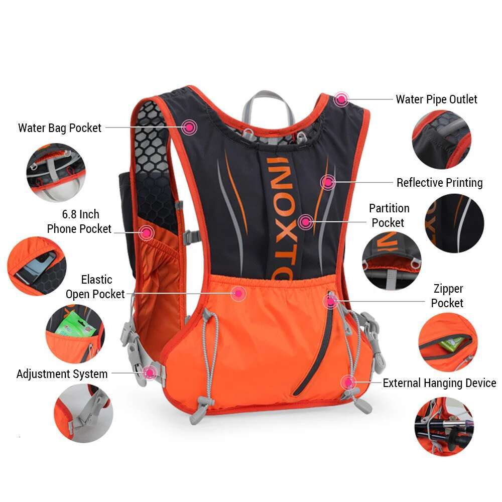 5L Backpack Running Vest Pack With 1Pc 1.5L Bladder And 2Pcs 450Ml Soft Water Bottles For Outdoor Bag