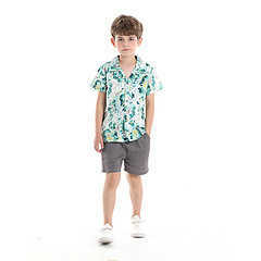 Summer countryside style childrens set boys beach wear short sleeved floral shirt elastic band shorts trendy and stylish brother and sister outfit S25