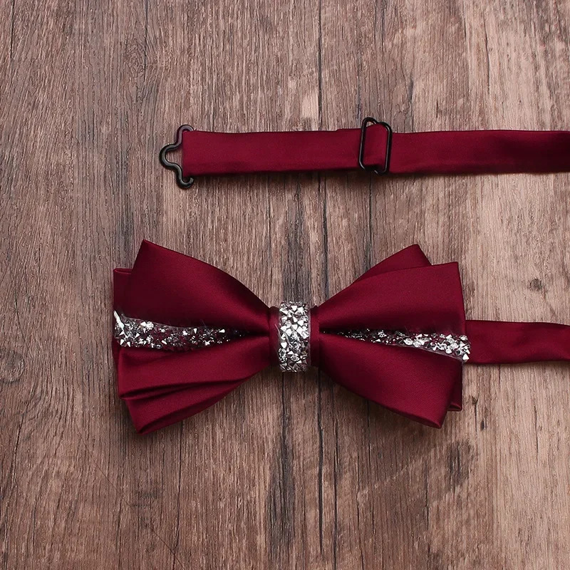 Solid color diamond inlaid double-layer business bow mens and womens wedding banquet shirt accessories bow 250407