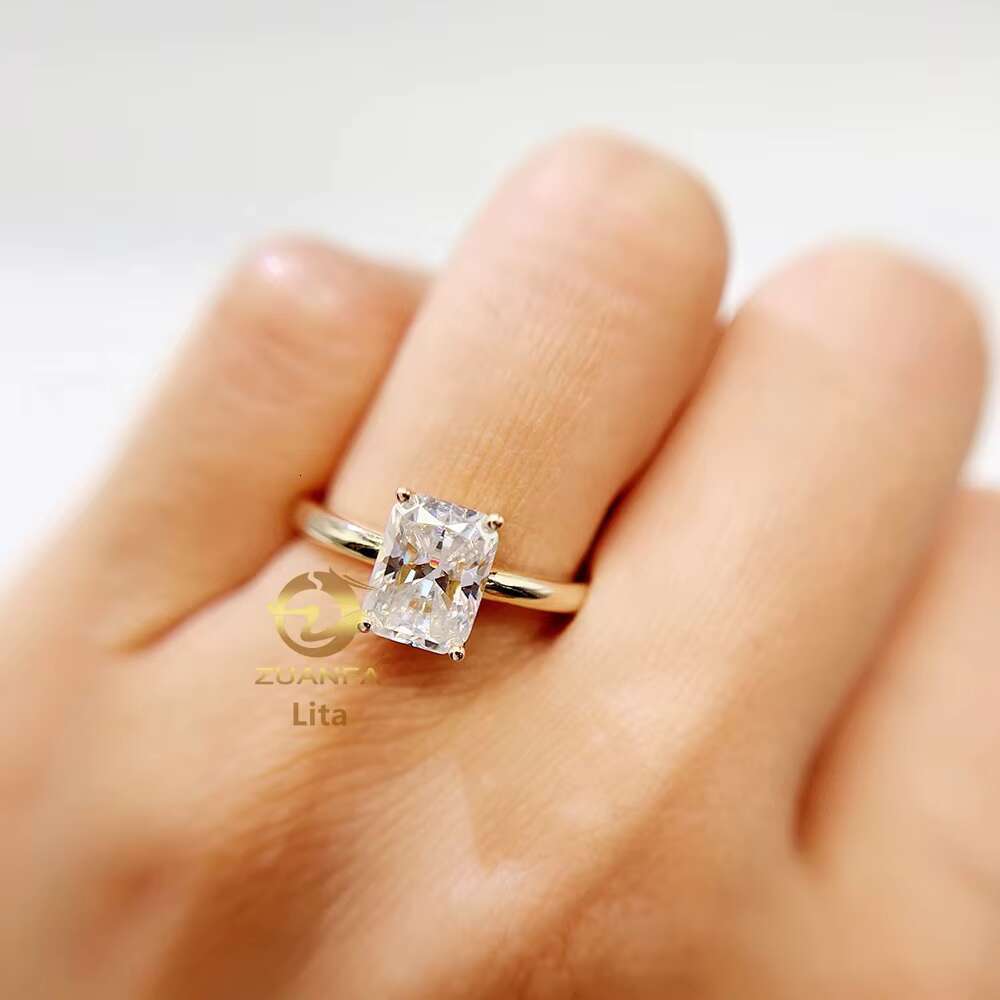 High Quality 18k Gold Wedding Rings 2ct Radiant Cut Vvs Moissanite Engagement Ring for Women