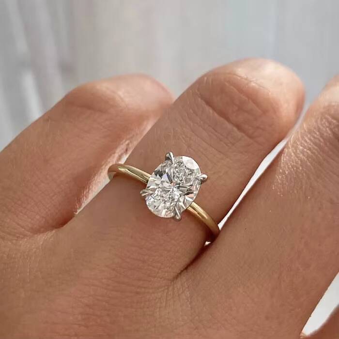 Fine 14K Solid White/yellow/rose Gold Solitaire 8x10mm 3CT Oval Diamond Moissanite Ring Engagement Jewelry