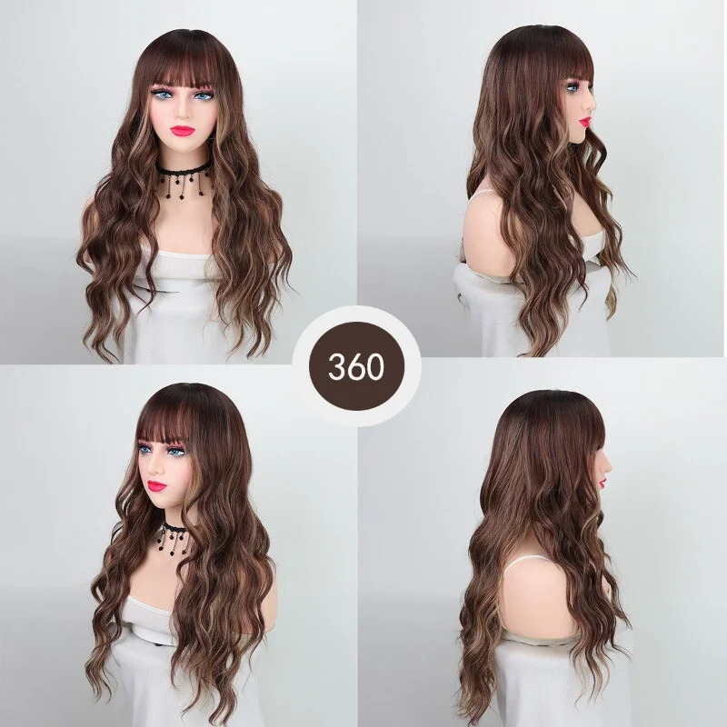 Female Curly Girl Brown Gold Human Hair Wig 250407