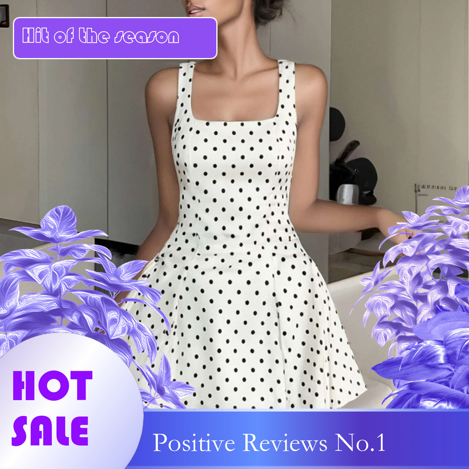 Dongdumaoyi Dot Skinny Strap Dresses Summer Women S Dress New Square Neck Sleeveless Fashion High Waist Mini Woman