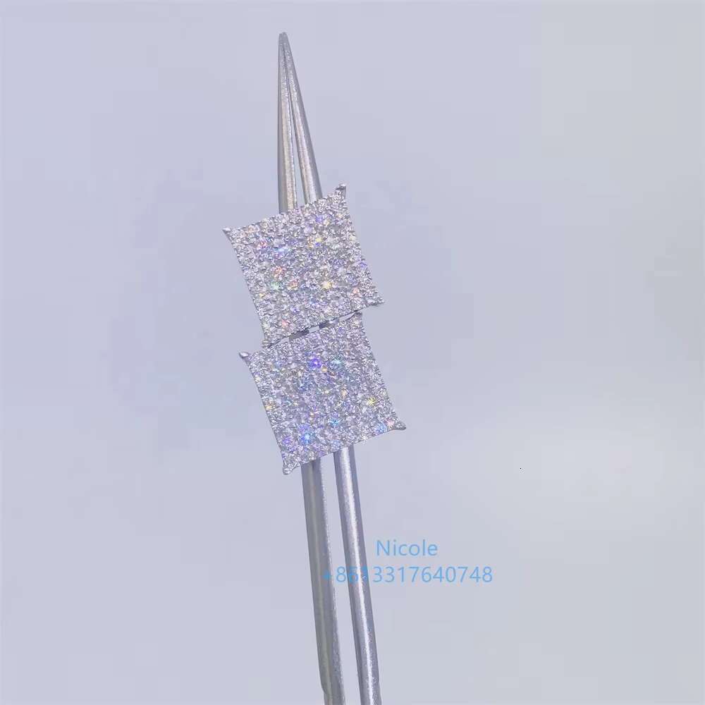Men Jewelry Iced Out Pass Diamond Tester Moissanite New Style Silver Screw Back square Stud Earrings