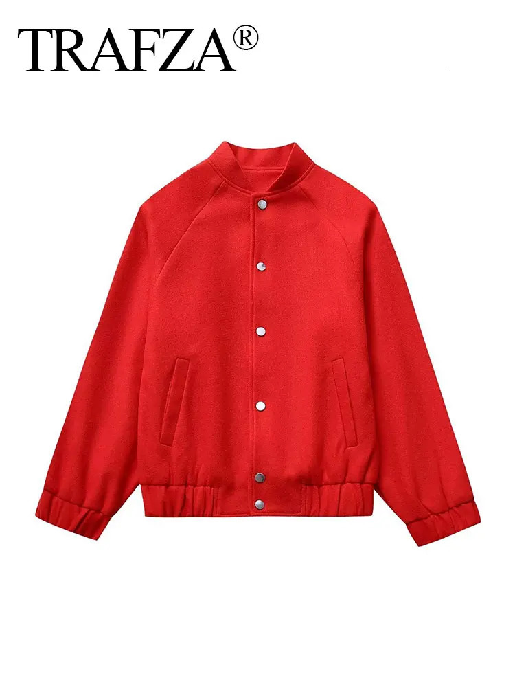TRAFZA Womens Spring Street Baseball Bomber Jacket Long Sleeve Single Chest Fashionable Unique Casual 250409