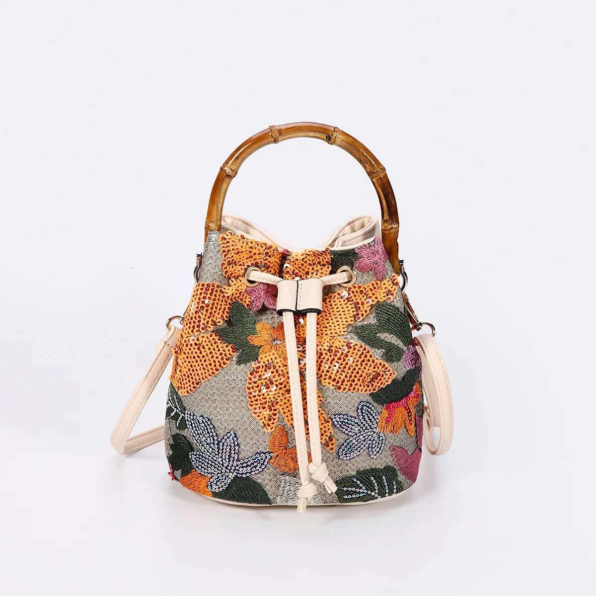 Fashion Sequin Embroidery Bucket Baboom Handle Women Handbags Wer Straw Shoulder Crossbody Bags Sumer Beach Tote Bag