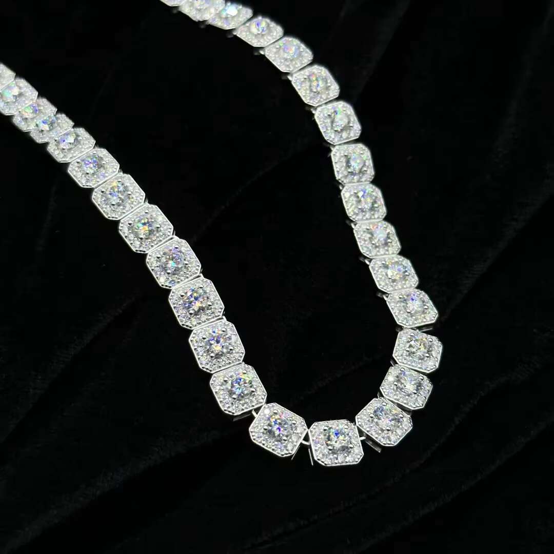 Custom 925 Silver Moissanite Tennis Necklace Hip Hop Tennis Chain Necklace for Men Women
