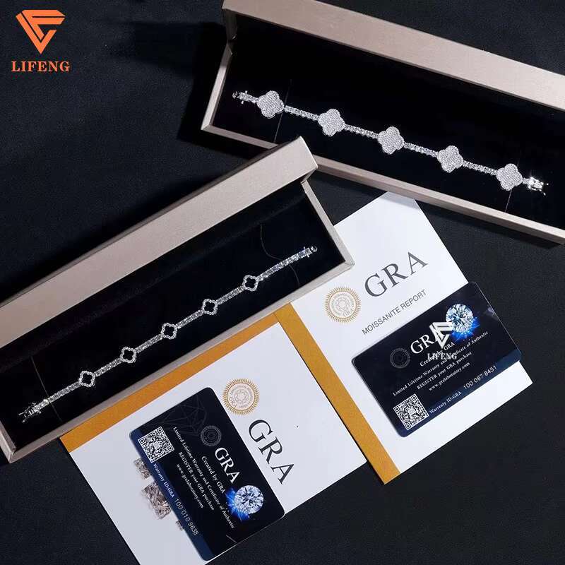 Hip Hop Iced Out Diamond Four Leaf Clover Bracelet 4mm Wide 925 Silver VVS1 Moissanite Tennis Bracelet With GRA Certificate