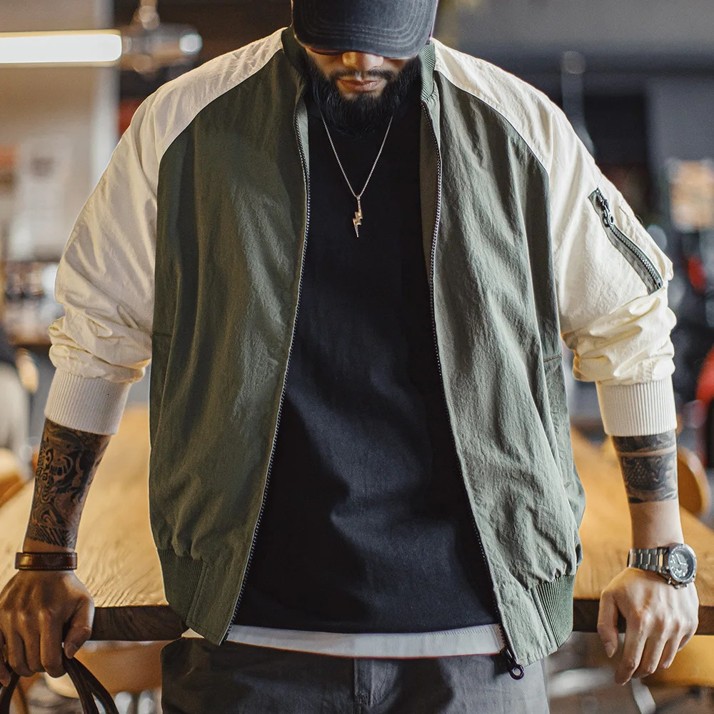 Maden retro contrasting color MA1 bomber jacket short zipper pocket baseball mens spring and autumn casual 250409