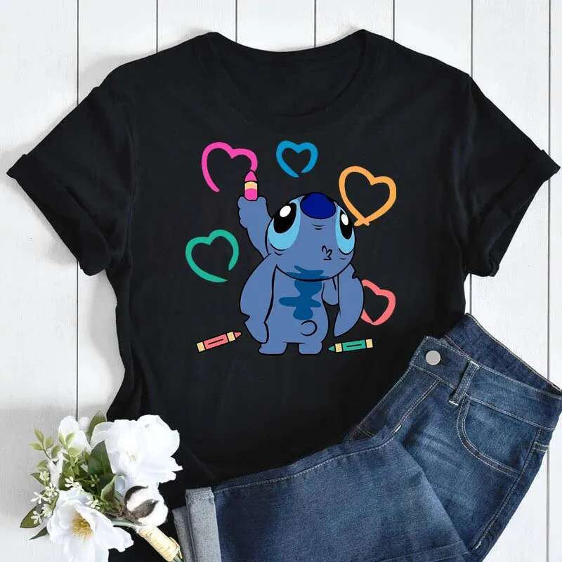 Kawaii Fashion Top Casual Round Neck T-Shirts Haruku 90s Cute Women's Short Sleeves Tops Tees