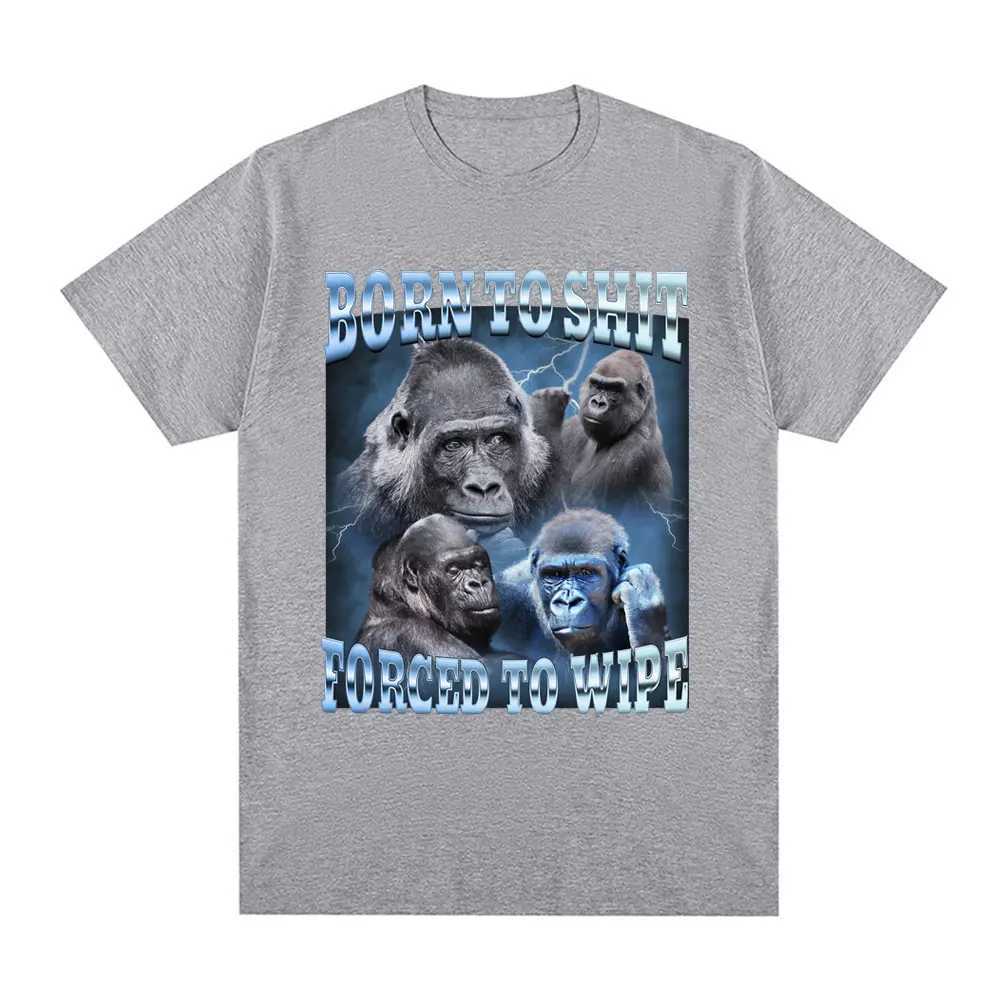 Anime was born to poop forced to erase funny gorilla graphic T-shirts fashionable short sleeved T-shirts mens casual oversized T-shirtsXJ250409