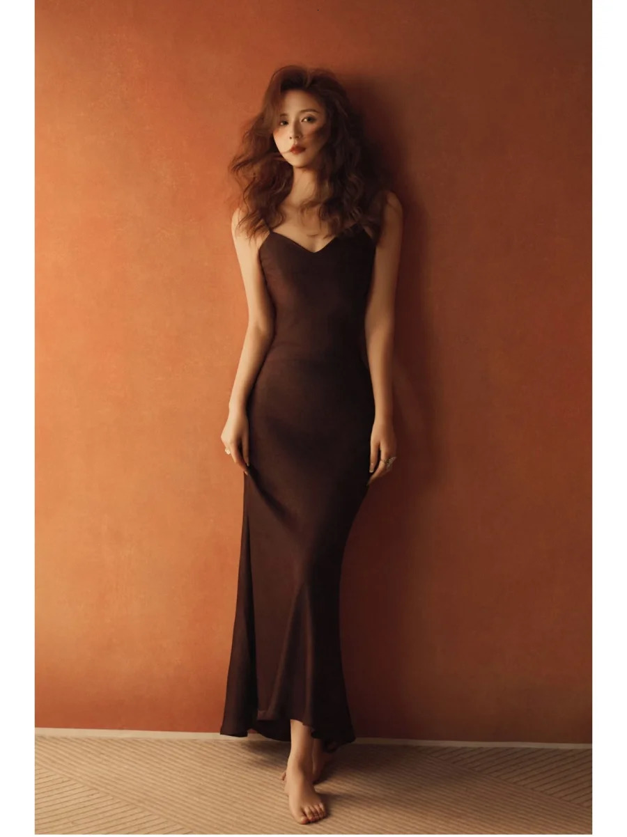ETJ Spring TRAF Elegant Womens Fashion Silk Satin Texture MIDI Dress Sexy Backless Party Slide 250409