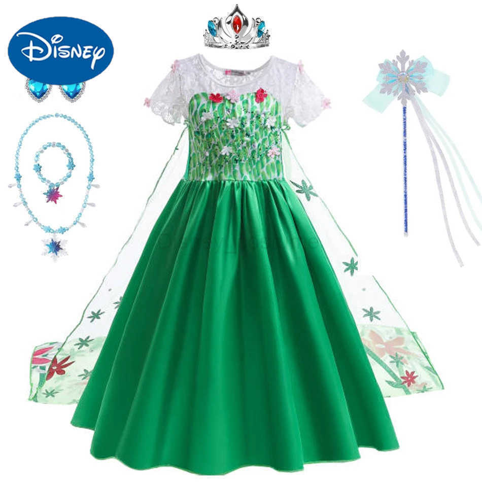 Disney Elsa Green Childrens Dress Girl Princess Dress Childrens Long Dress Flower Lace Ball Dress Summer X2504081