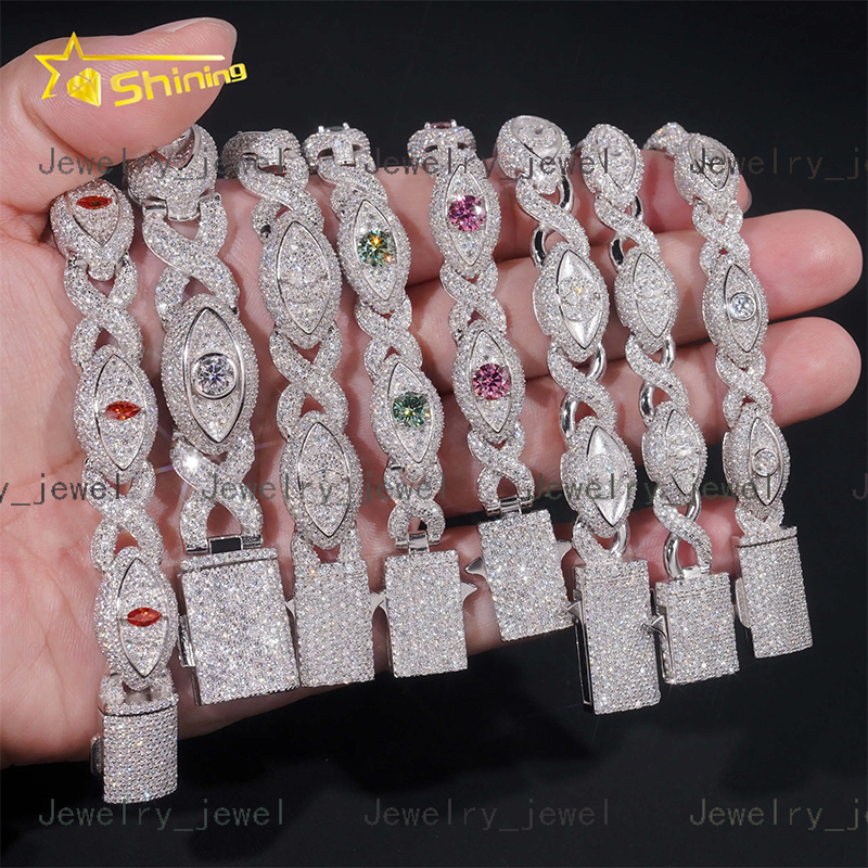 Hip Hop Jewelry Hot Style Eyes Design Cuban Chain Sterling Silver 925 Mutil-color Moissanite Luxury Men Cuban Link Chain Ladies' bracelet