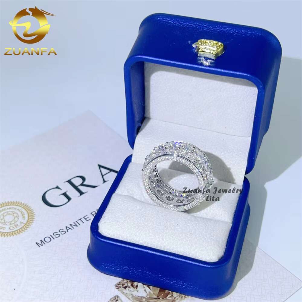 Pass Diamond Tester Mens Ring 925 Silver White Gold Moissanite Eternity Iced Out Hip Hop Rings