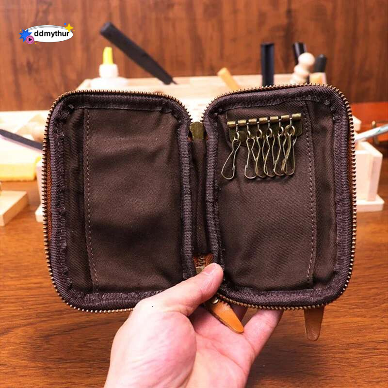 2024 Genuine Leather Wallet Men Women Short Vintage Handmade Zipper Car Key Card Holder Coin Purse Bag Organizer Housekeeper ddmythur