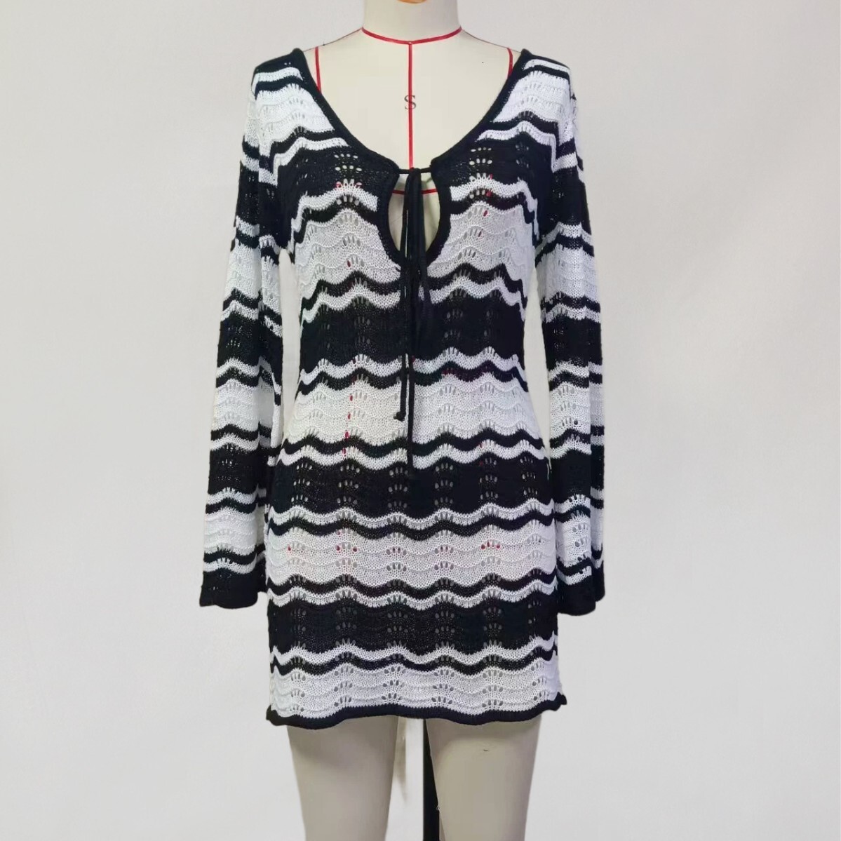 New products for 2025!! Beach skirt womens striped sexy hollow out beach bikini swimsuit womens dress