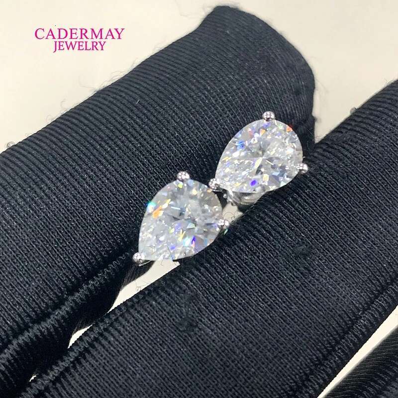 Cadermay 1ct Pear Cut D VVS1 Moissanite Diamond 3 Prongs Screw Back Stud Earrings 925 Sterling Sliver Earrings Women Men Gift