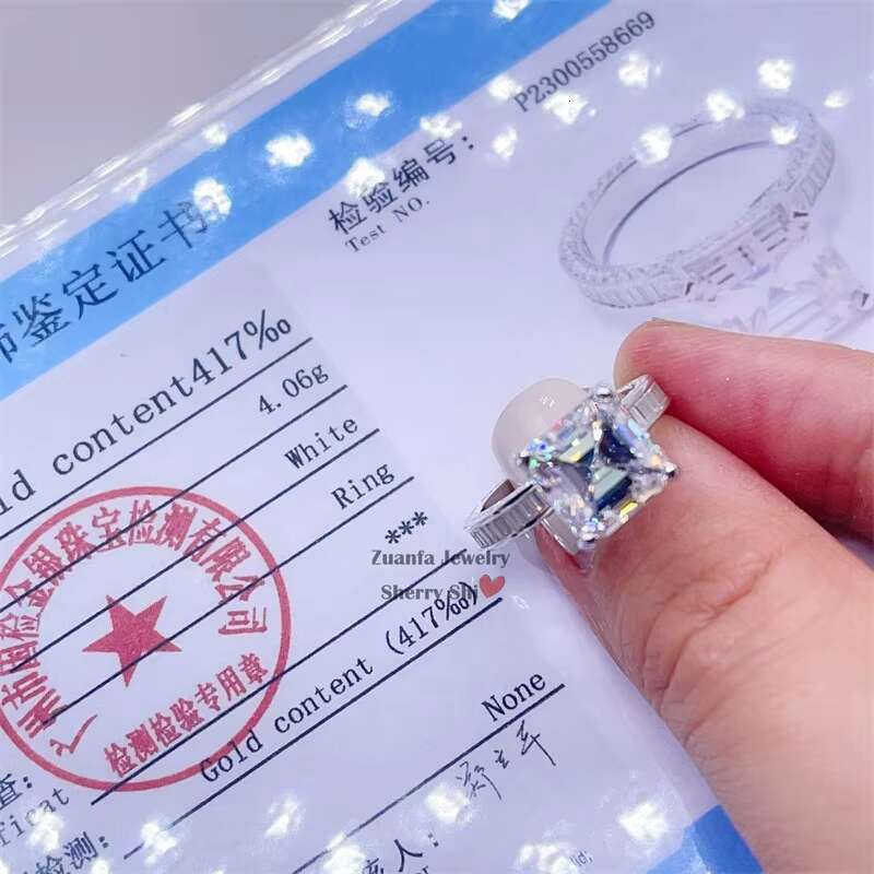 Women Wedding Jewelry 10K White Gold 4.06G Asscher Cut VVS Moissanite Diamond Engagement Ring