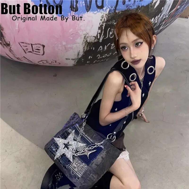 Y2k Punk Large Capacity Handbag Haruku Women Girl One Shoulder Underarm Bag Tote Bg Star Messenger Bags Goth Handbag