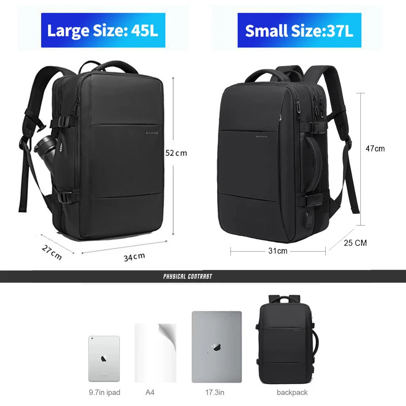 BANGE Travel Backpack Men Business Backpack School Expandable USB Bag Large Capacity 17.3 Laptop Waterproof Fashion Backpack250403