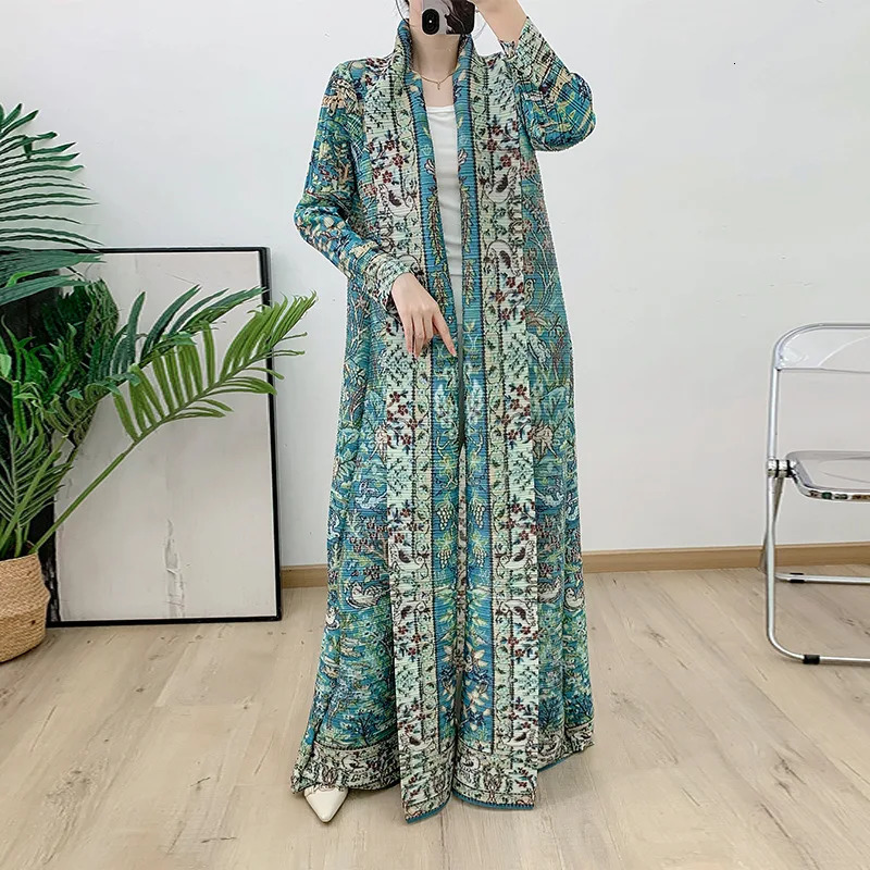 Abaya pleated tight fitting Muslim feminist print plus size long sleeved fashionable and elegant cardigan 250409