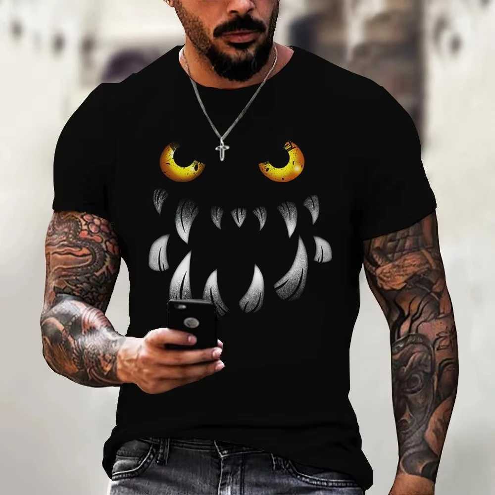 Mens T-shirt devil graphic short sleeved O-neck streetwear top loose T-shirt outdoor sports shirt oversized clothingXJ250409