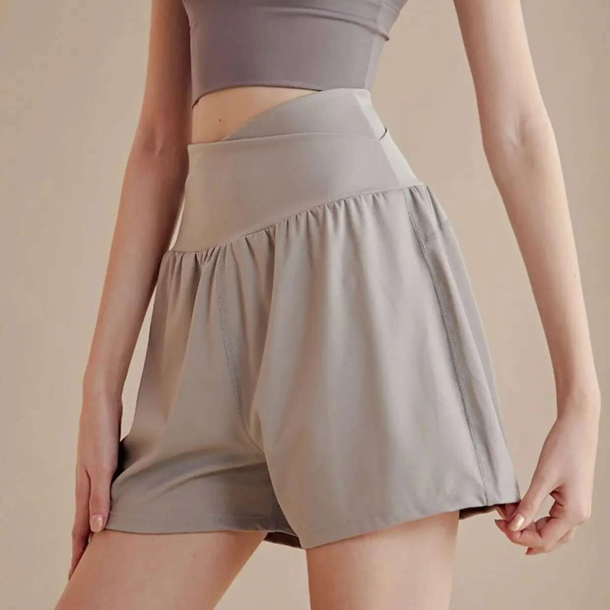 Fake 2-piece Sports Women With Pockets Anti-Shine Quick Dry High Waisted Fiess Yoga Pants Training Running Shorts Gym