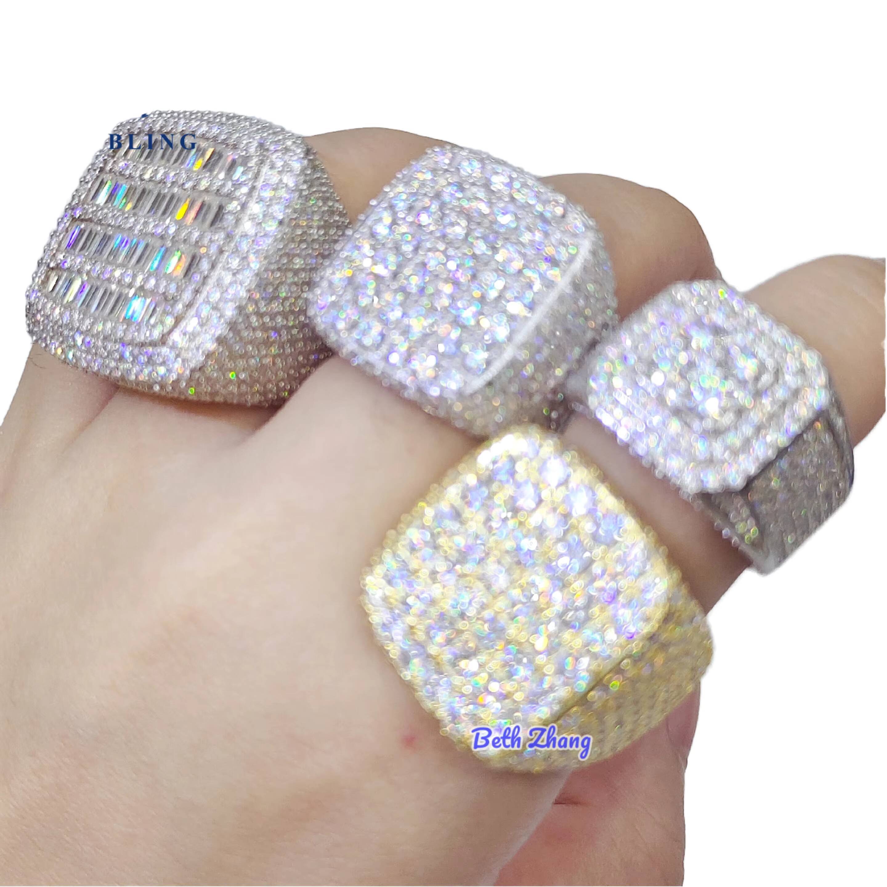 925 Sterling Silver Pass Diamond Test Hip Hop Style Pav Nail Ring Ice-Out Moissanite Punky Rappers