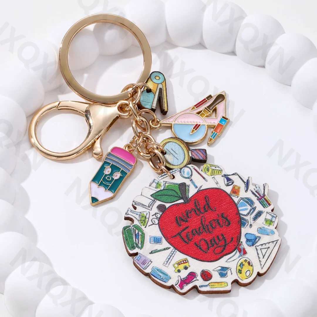 Cute Blackberry Pencil Hearts Wooden Keychain Rainbow PLE Pendant Keyring Teachers Day Gift Handmade JewelryXJ250409
