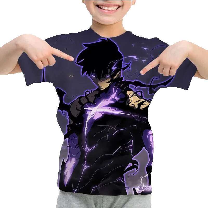 Children's animation solo level print funny boy summer casual short sleeved baby girl clothing children's T-shirt top
