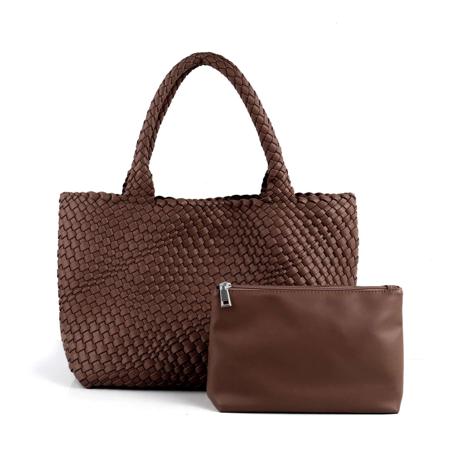 LIKEBAG Fashion Women's Handbag Simple Soft Shoulder PU Leather Capacity Large Woven Tote Bag