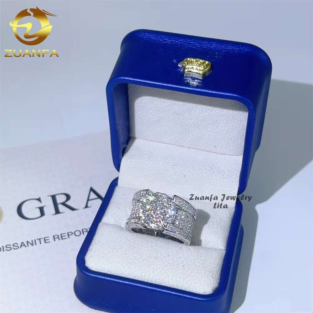 Factory Price 925 Sterling Silver Custom Hip Hop Moissanite Diamond Iced Out Engagement Rings for Men