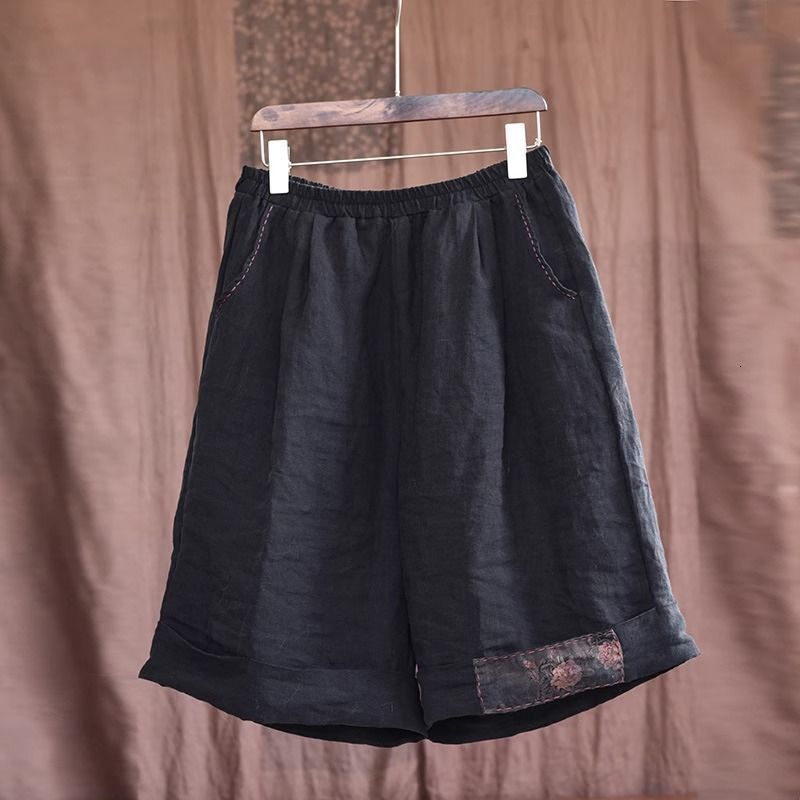 2025S Women s Designer Shorts Art Splicing Cotton And Hemp Casual Hot Pants Solid Color High Waist Loose Fit Wide Leg Sports Pentagram Pants Beach Pan