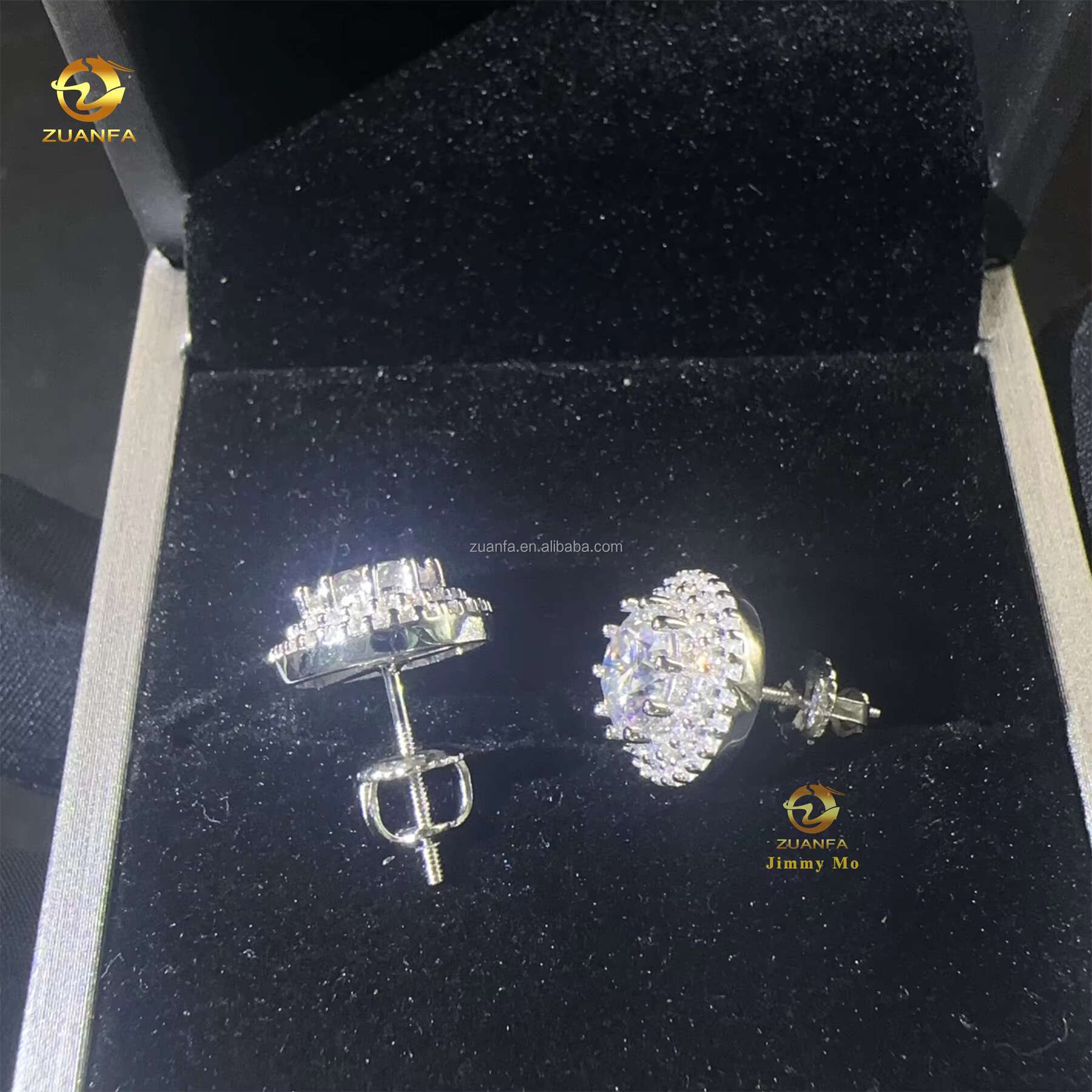 Stylish Fashion Style Drop Shining Hip Hop Circle Crescent Shape Iced Out Moissanite Diamond VVS1 Stud Earrings Man Gift