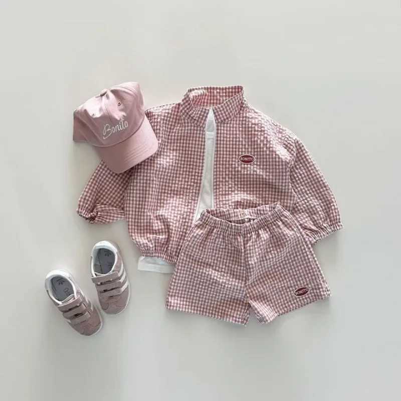 New baby plain summer breathable jacket girls fashionable thin jacket childrens zipper top+loose jacket 1-7Y S2548