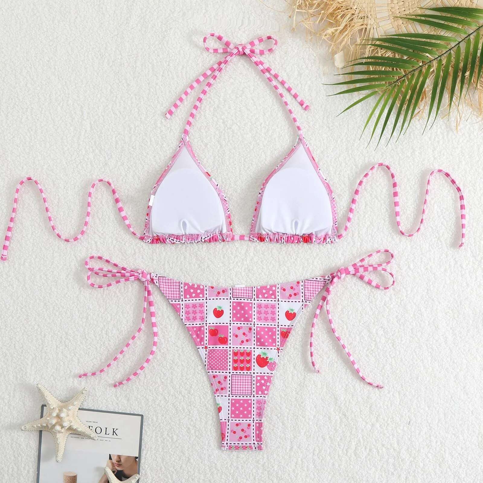 Dongdumaoyi Swimsuit Female Micro Bikini Women Swimwear Summer Beachwear S Bathing Suit Floral Print Neck Halter Thong Set