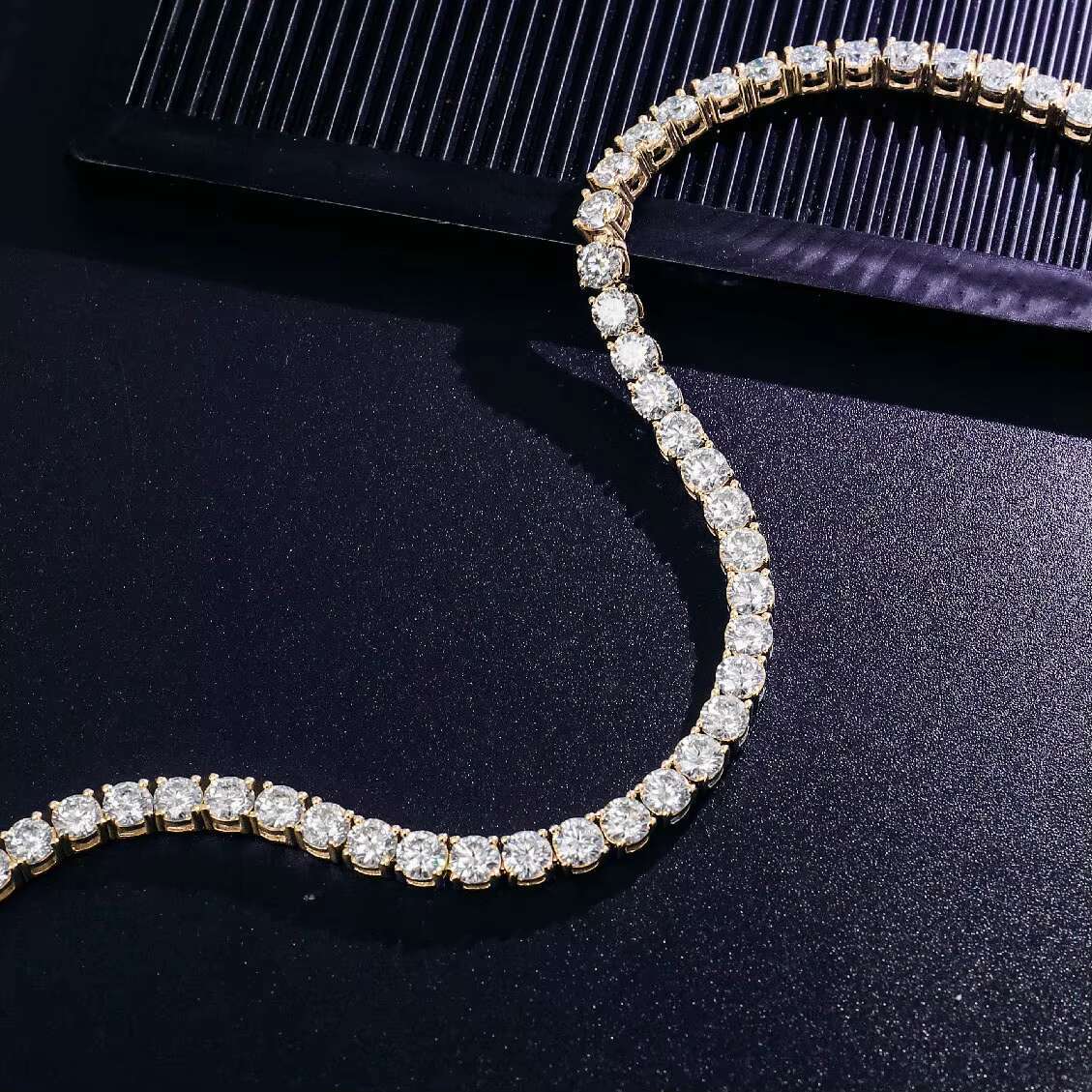 4mm 14K 18K Gold Tennis Chain VVS Moissanite Diamond Micro Prong Setting 6-9 Inch Iced Out Tennis Bracelet for Man and Women