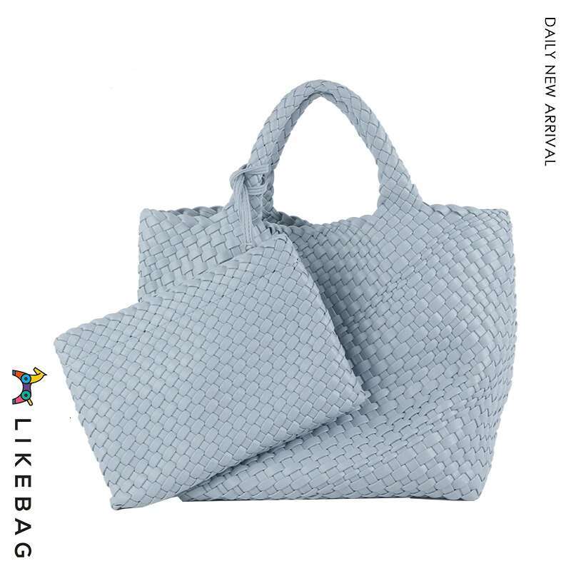 LIKEBAG Fashion Ladies Handmade PU Woven Simple Large Capacity Handbag Tote Letter Gift With Small Bag